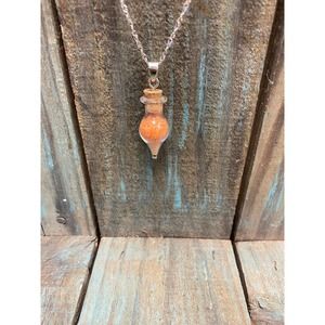 Carnelian crystal sand necklace on 24” wavy stainless steel chain